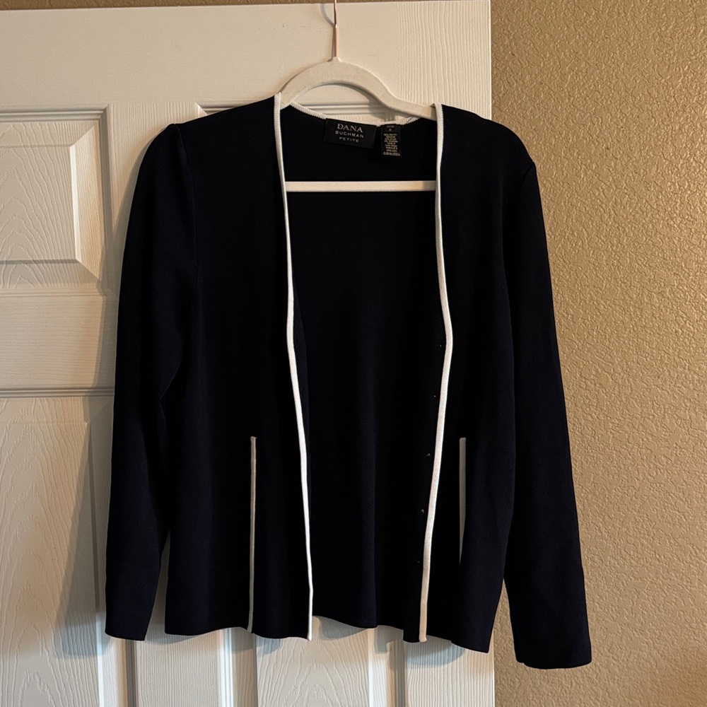 Dana Buchman Dark Blue Cardigan with Light Trim
